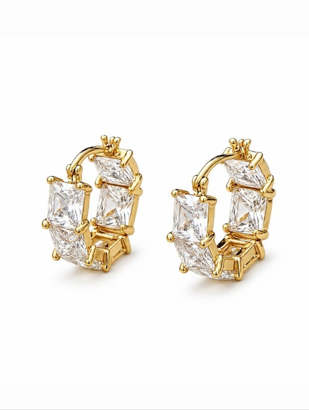 18K Gold Cubic Zirconia Hoop Earrings - Elegant Clear Stone Huggies